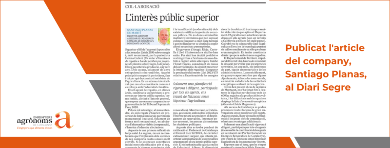 Publicat l’article del company, Santiago Planas, al Diari Segre