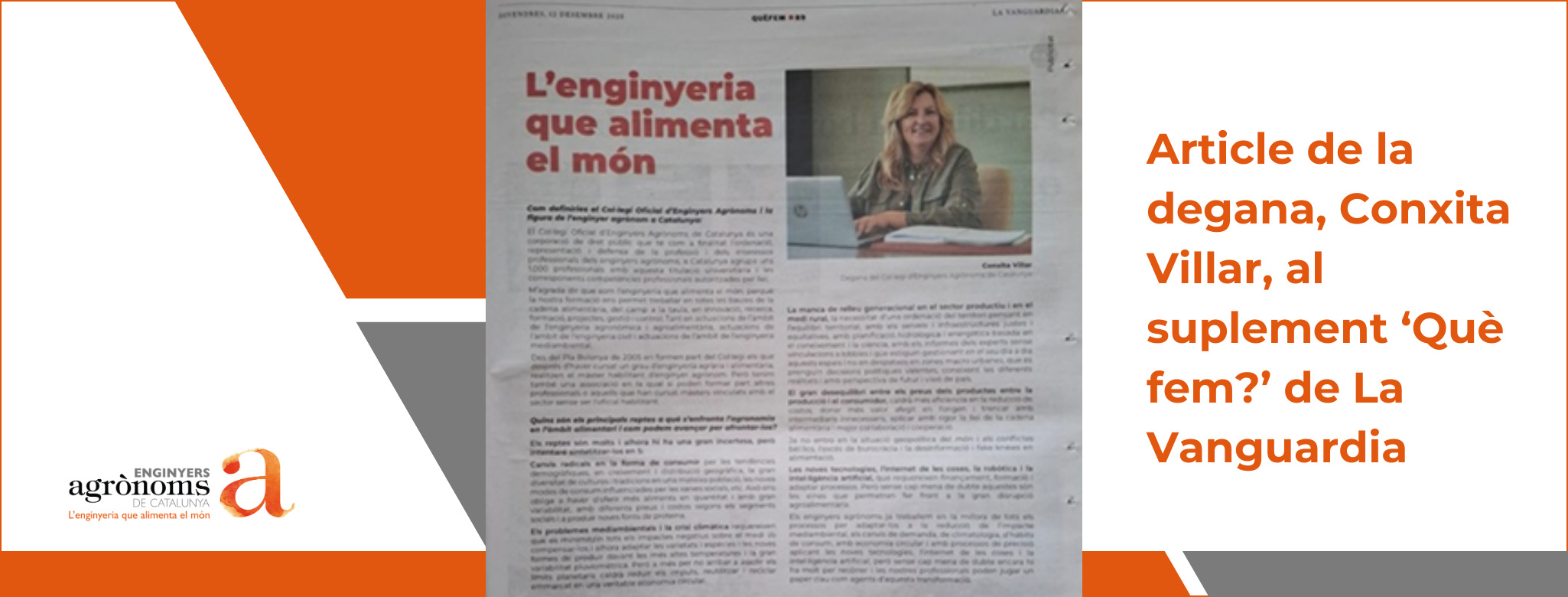 L’Enginyeria que alimenta el món, article de la degana Conxita Villar a La Vanguardia