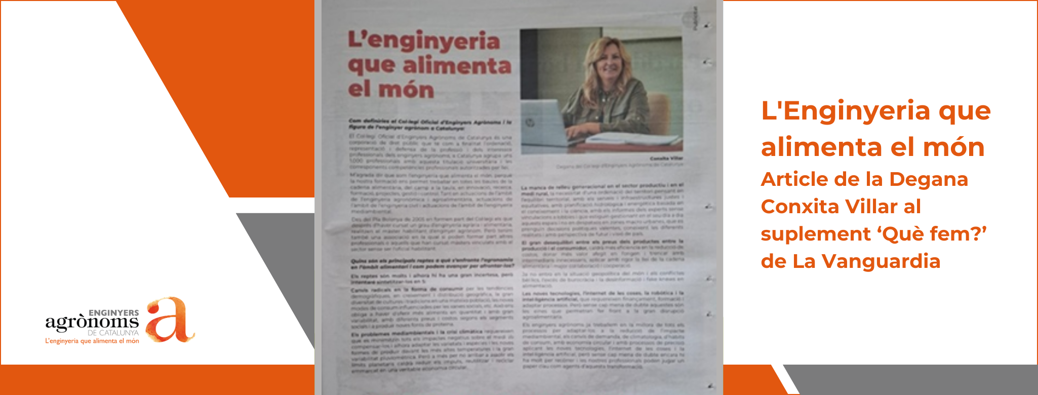 L’Enginyeria que alimenta el món, article de la degana Conxita Villar a La Vanguardia