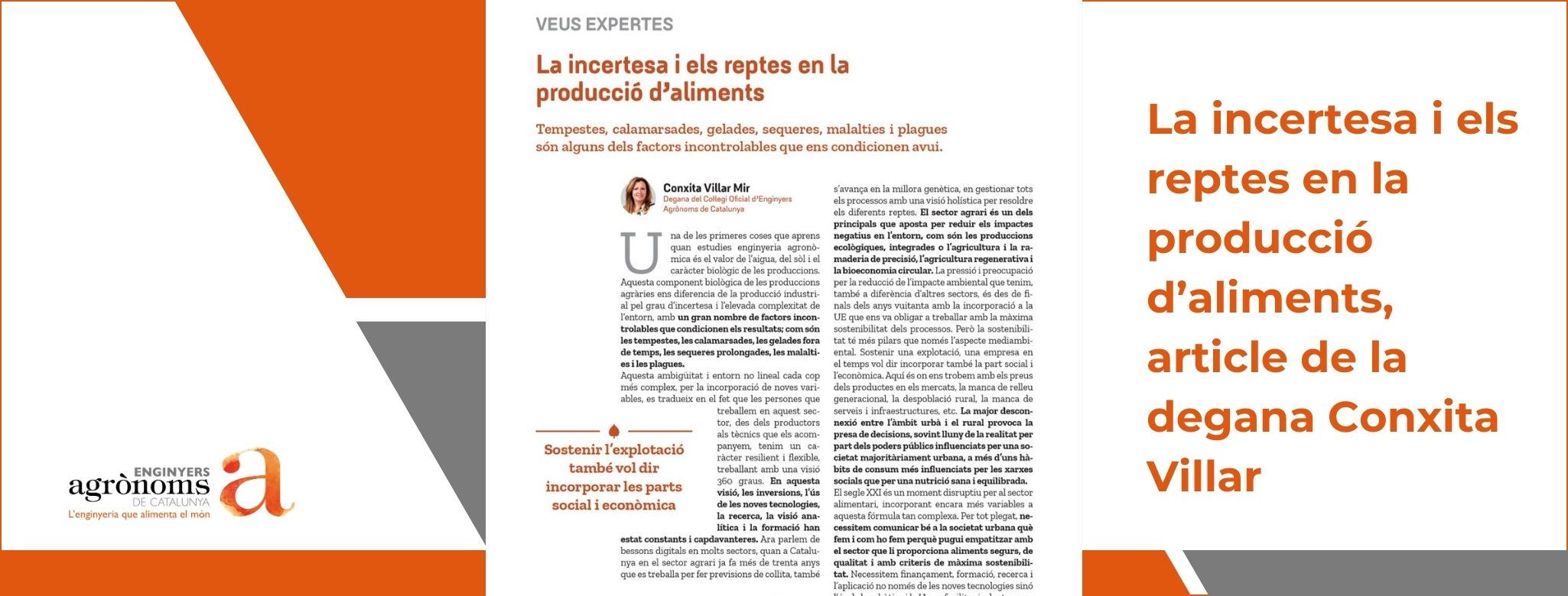 La incertesa i els reptes en la producció d’aliments, article de la degana Conxita Villar a Som Rurals