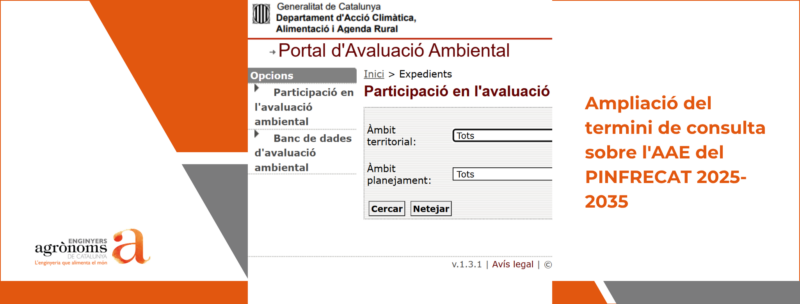 Ampliació del termini de consulta sobre l’AAE del PINFRECAT 2025-2035