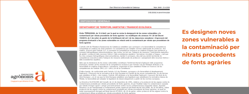 Es designen noves zones vulnerables a la contaminació per nitrats procedents de fonts agràries