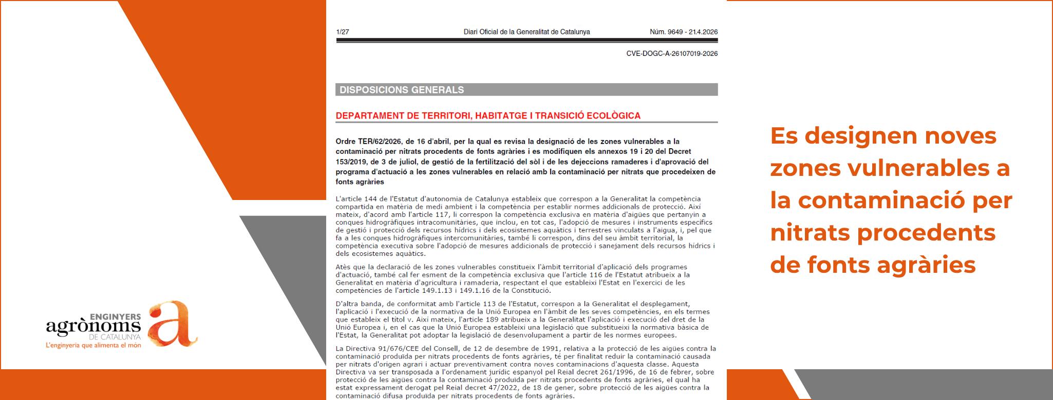 Es designen noves zones vulnerables a la contaminació per nitrats procedents de fonts agràries