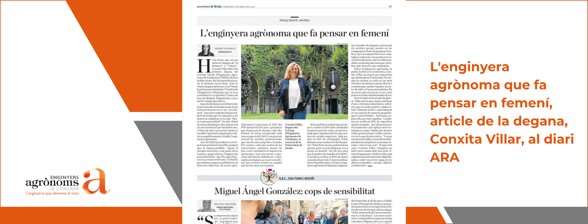 “L’enginyera agrònoma que fa pensar en femení”, article de la degana, Conxita Villar, al diari ARA