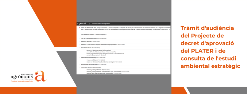 informació pública del Projecte de decret pel qual s’aprova el Pla Territorial Sectorial per a la Implantació de les Energies Renovables a Catalunya (PLATER)