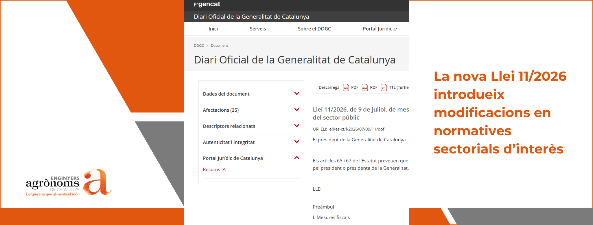 La nova Llei 11/2026 introdueix modificacions en normatives sectorials d’interès