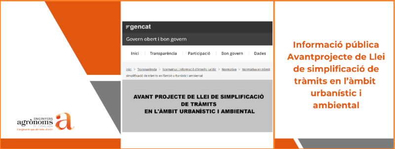Informació pública. Avantprojecte de llei de simplificació de tràmits en l’àmbit urbanístic i ambiental