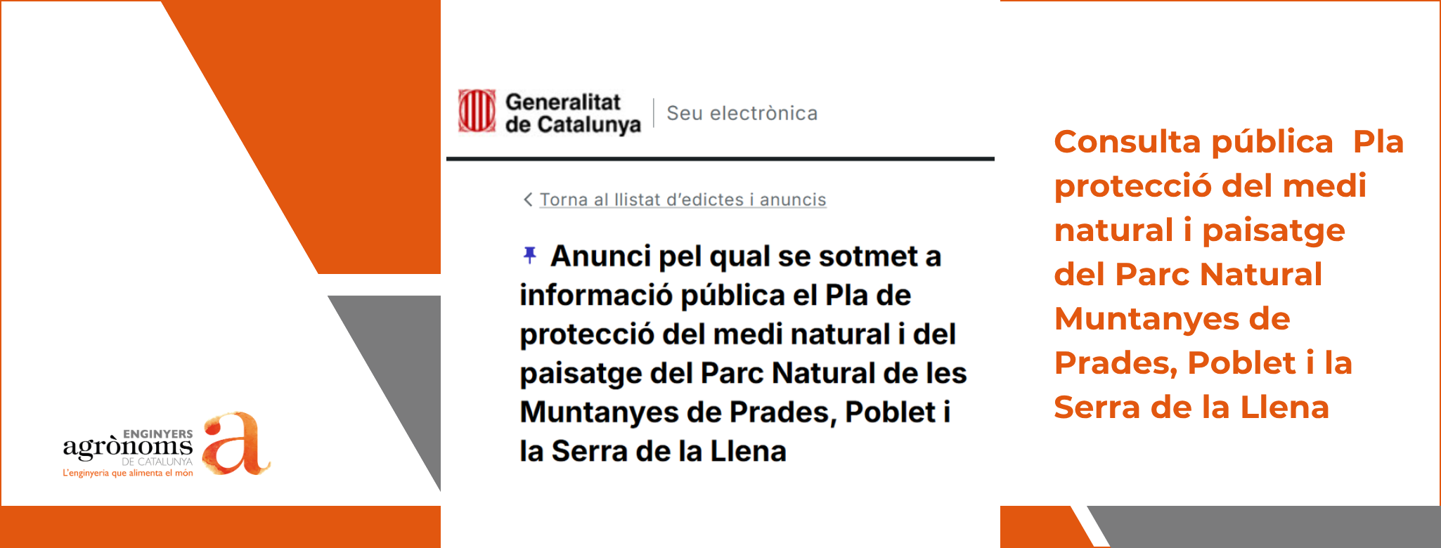 Consulta pública de la versió inicial del Pla de protecció del medi natural i del paisatge del Parc Natural de les Muntanyes de Prades, Poblet i la Serra de la Llena